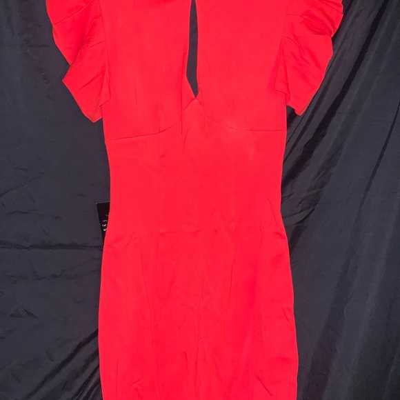 ❣️ FINAL SALE 🤍 Red Bebe Pleated Sleeve Keyhole Mini Dress ♥️ NWT - Picture 2 of 5